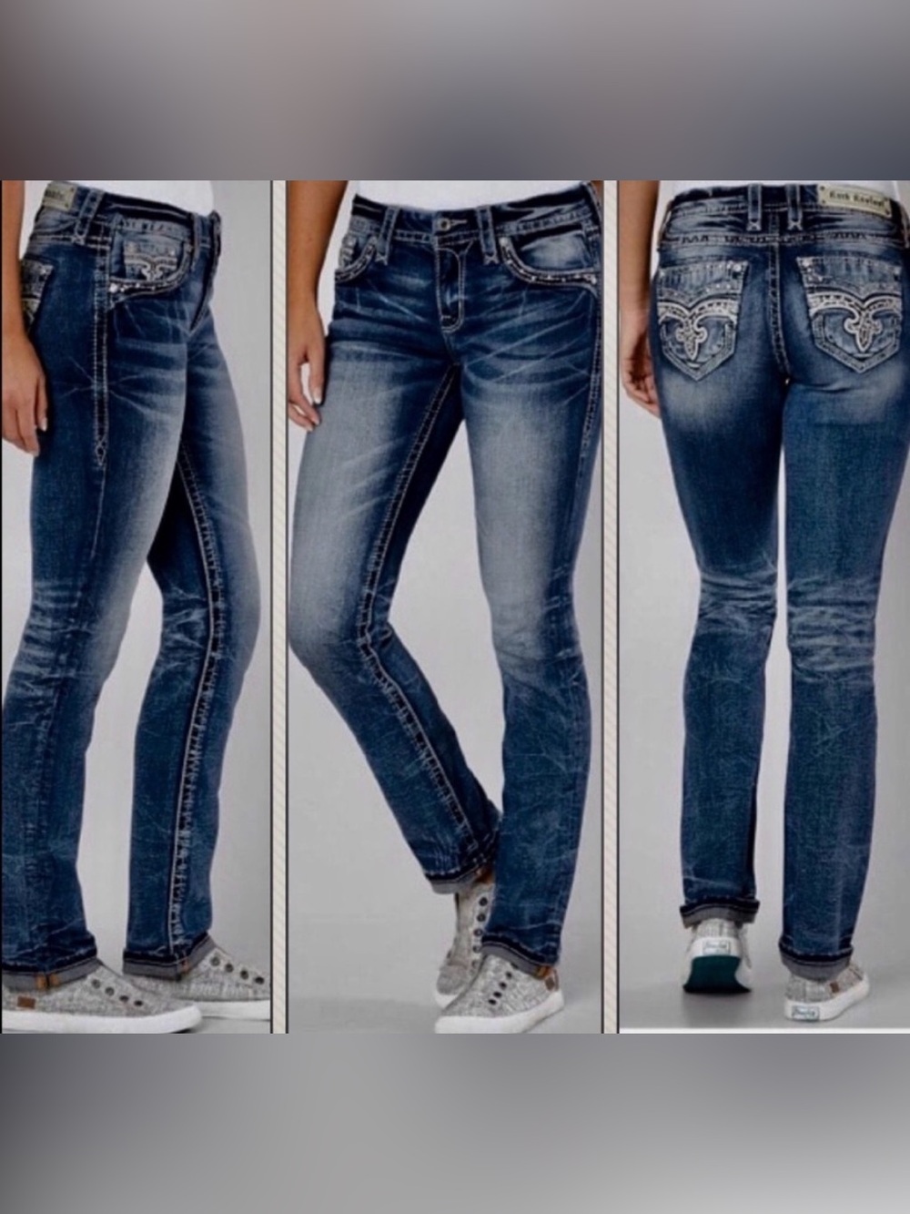Rock Revival Adele Skinny Jeans Dark Wash Embellished Bling Size 25X29